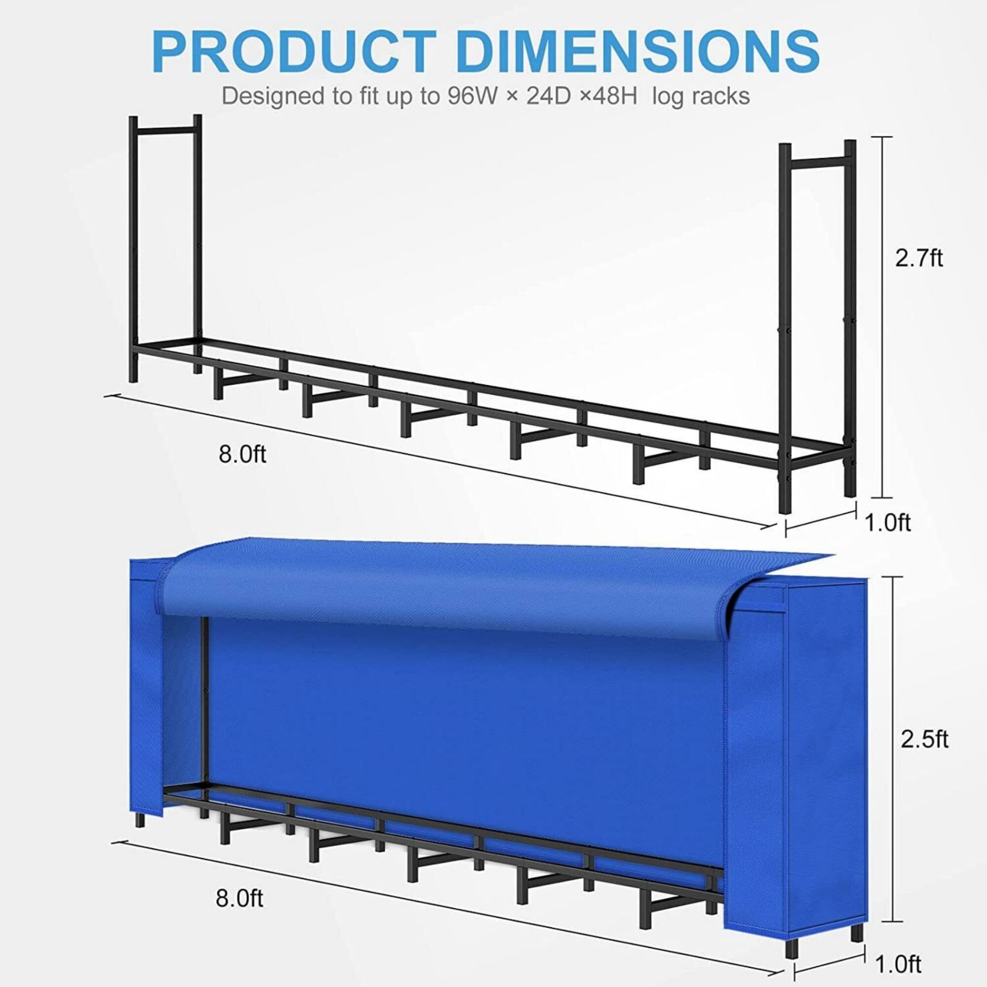 NEX™ Outdoor Firewood Rack with Blue Cover Combo Set